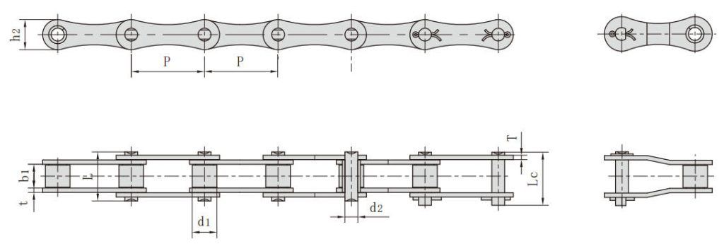 Double pitch transmission chains
